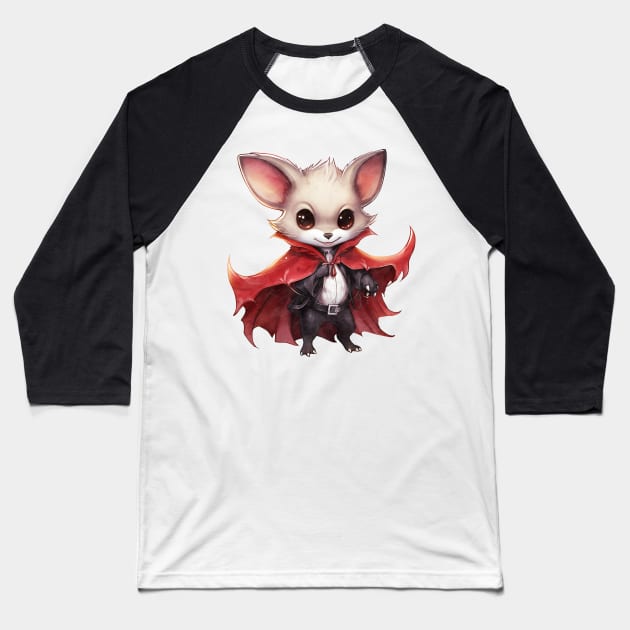 Cartoon Kangaroo in Dracula Costume Baseball T-Shirt by Chromatic Fusion Studio